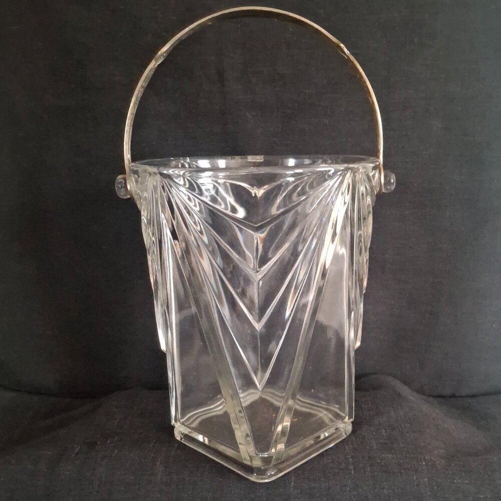 Vintage Depression Glass Indiana Pyramid Clear Crystal Ice Bucket Art Deco